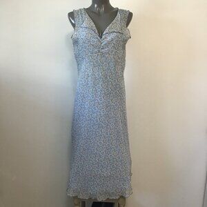 Terra Cotta Blue Floral V-Neck Sleeveless Dress with Scarf Size M